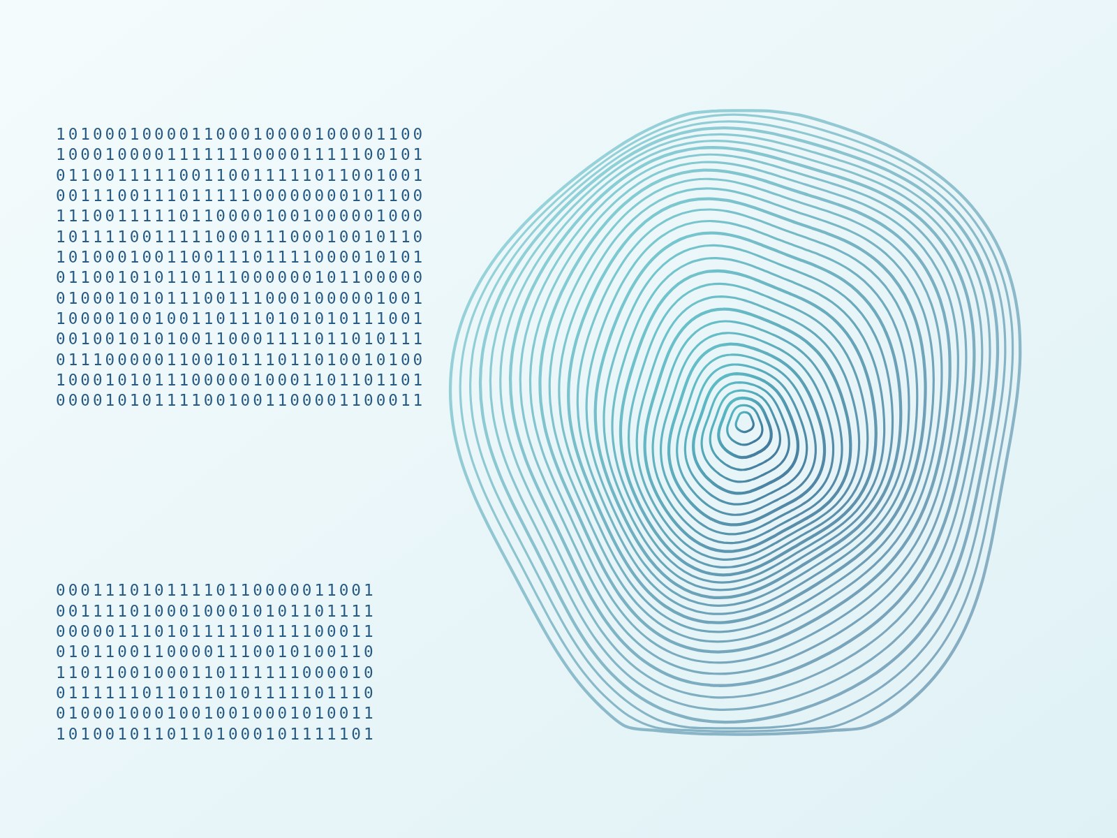 Abstract fingerprint made of flowing lines and binary digits